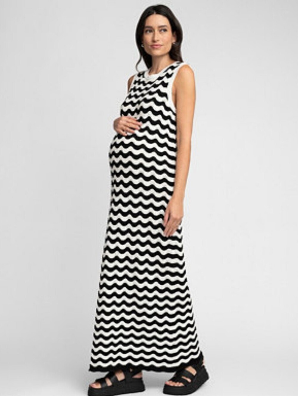 Seraphine Women's Maternity Wave Stitch Knit Dress Sleeveless Black White Sz 14